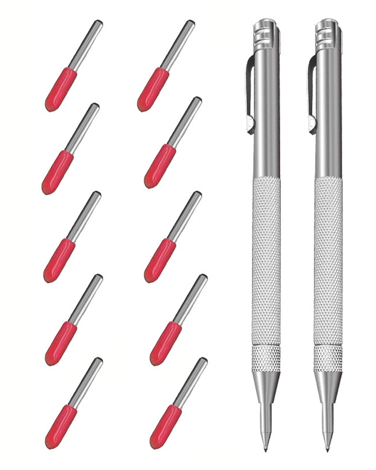 HSIXHAF 2 Piezas Marcador Metal Duro, Lapiz de Grabado con Imán Punta de Trazar de Carburo para Metal con 12 Puntas de Marcado Red Hat de Repuesto Adicionales para Vidrio/Hoja de Metal
