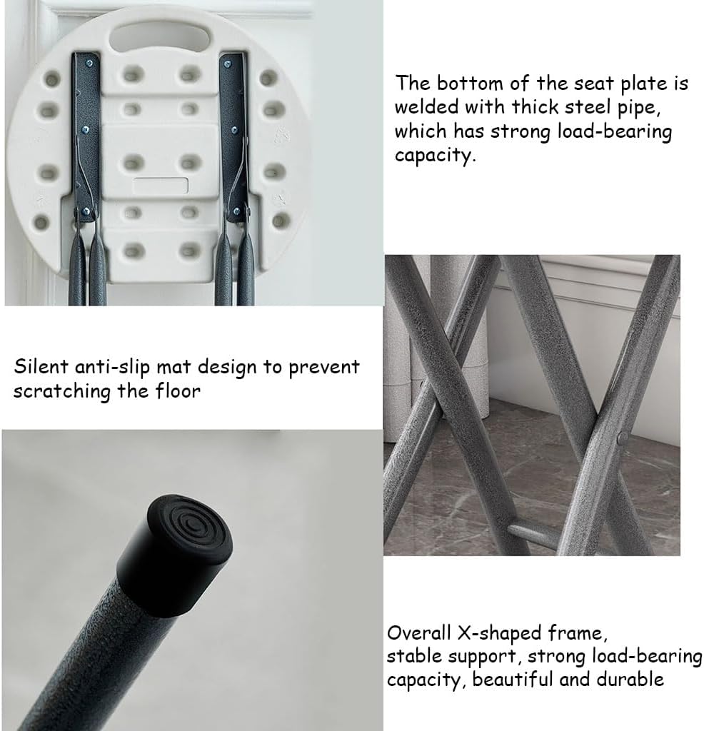 Lightweight Folding Stool,18 Inch Portable Round Stool Chair,Plastic Folding Stool with Handle for Recreation Game Room,230 lbs Capacity,Black