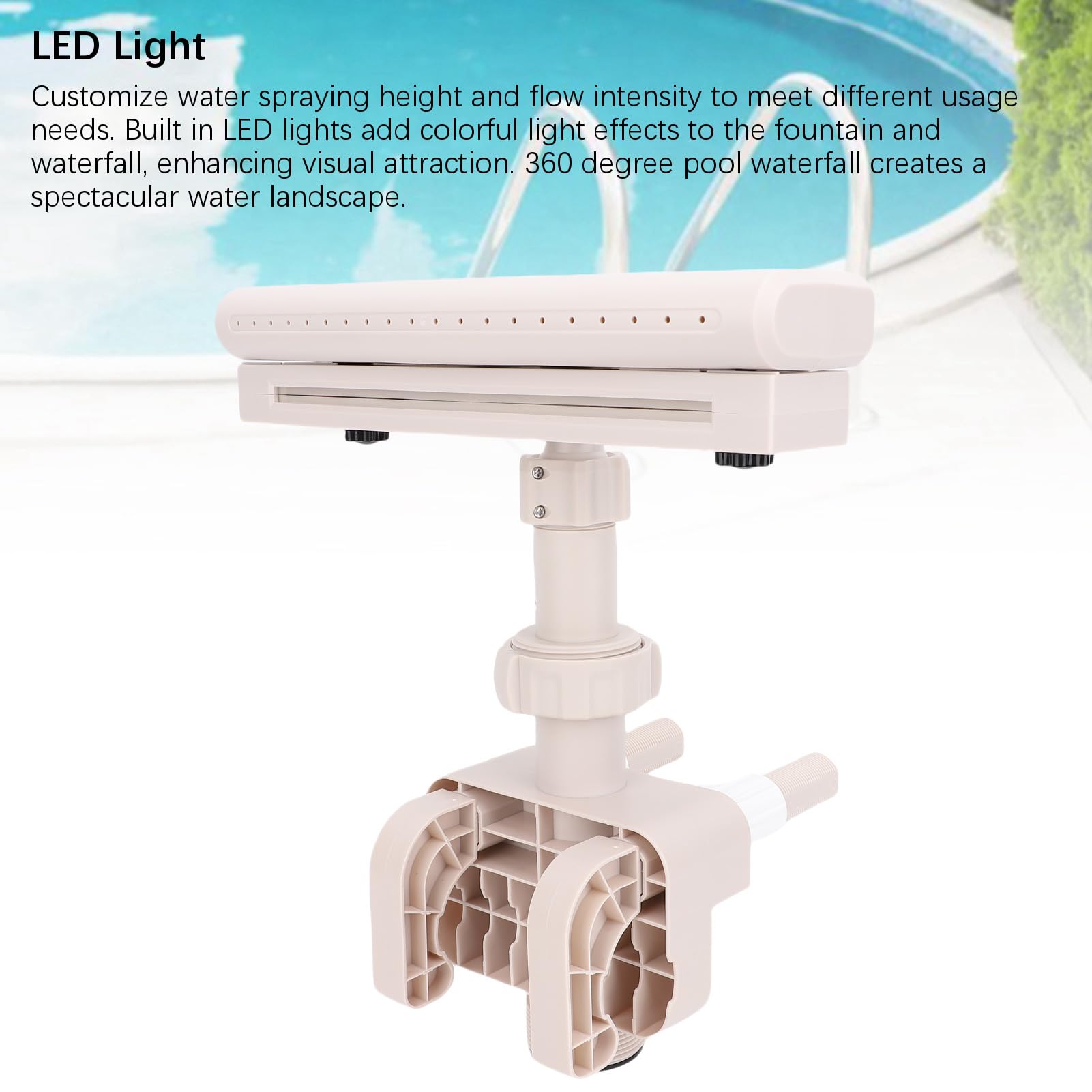 HEEPDD Piscina a Cascata, 360 Gradi a Cascata Regolabile Piscina Sprinkler Fountain con Luci a LED Illuminazione Dinamica Piscina Cascata per Decorazioni Esterne