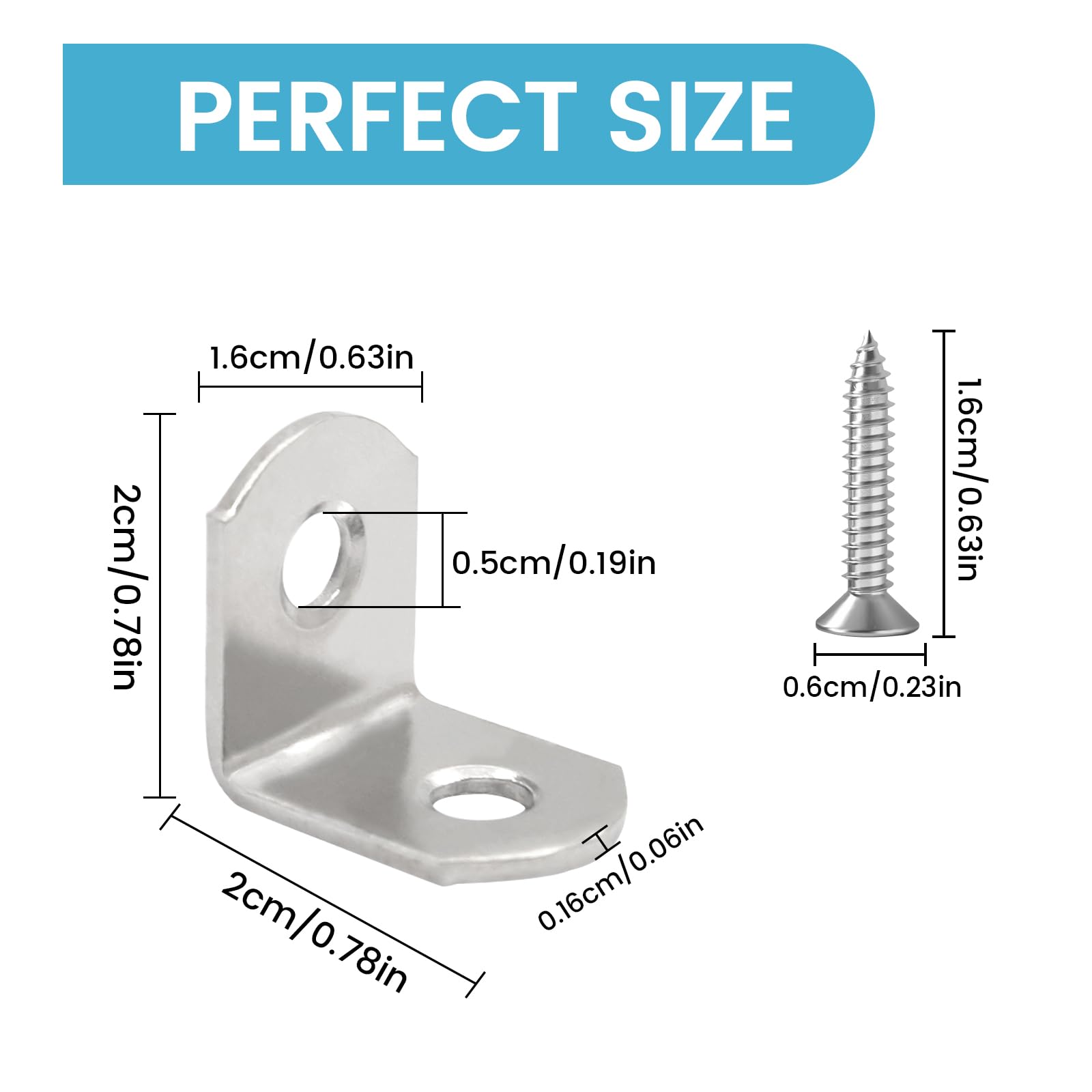Biqing 20PCS Mini Stainless Steel L Shape Bracket 0.78 x 0.78 inch (20*20mm) Stainless Steel Corner Brace Bracket for Securing Frames Tables Chairs Furniture with Screws Silver - Image 2