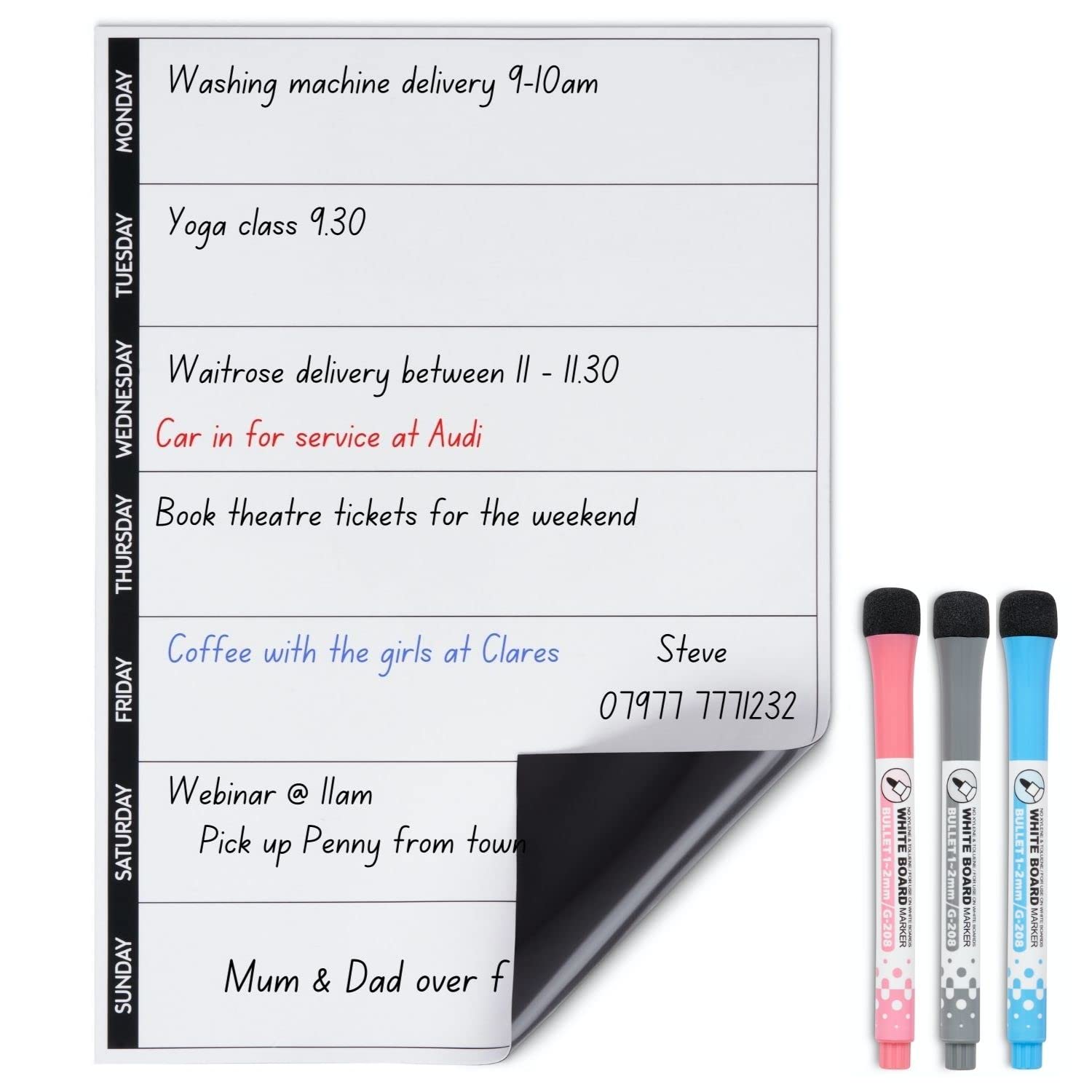 A4 Fridge Weekly Planner Whiteboard, Ideal for Notes, Meal Planning and Reminders