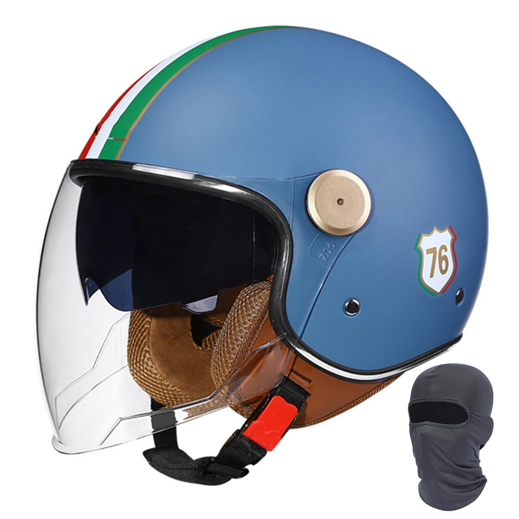 Casco da moto jet con doppia visiera, casco jet retrò, mezzo casco omologato ECE/DOT, lente lunga, for uomo e donna, scooter, cruiser, scooter