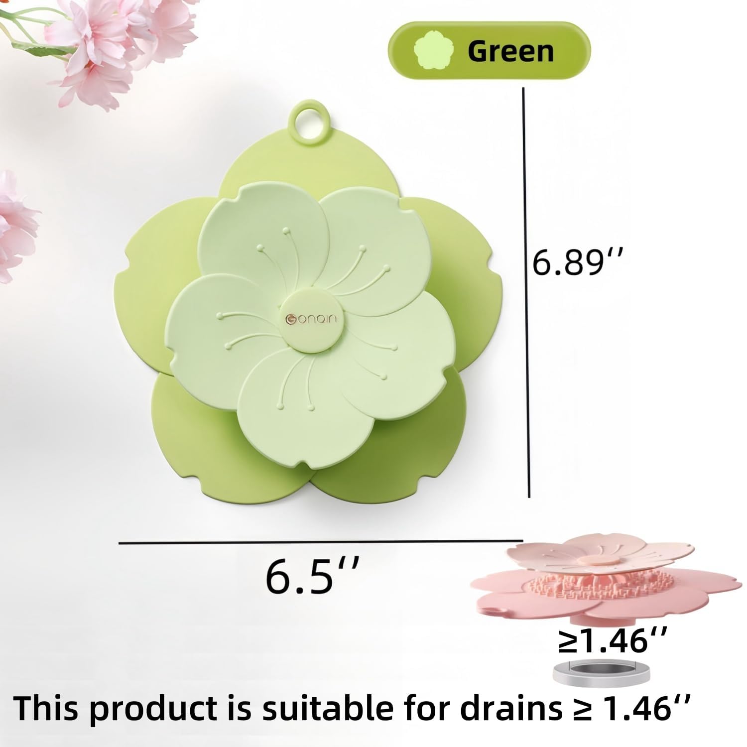 Silicone Bathtub Drain Cover/Strainer - Dual Use Tub Stopper & Floor Drain Protector - Purple Flower Shape Hair Catcher (Green): Yellow