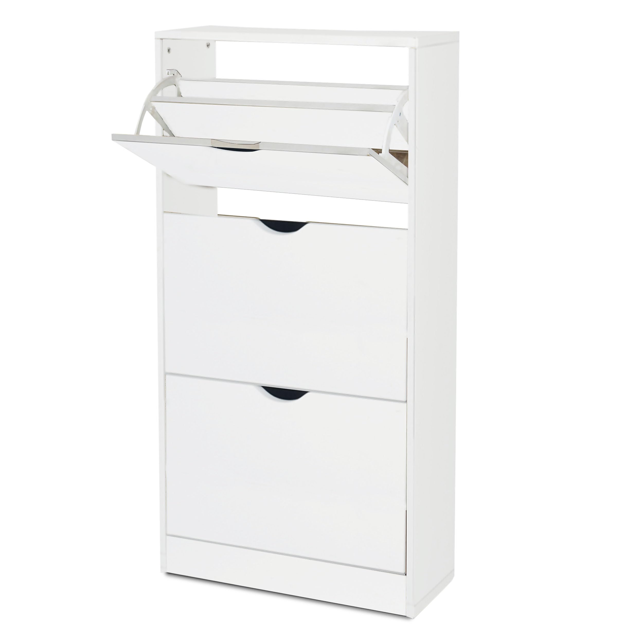 TIENDA EURASIA – Zapatero | 3 Puertas Abatibles de Almacenamiento | Medidas 118x60x24 cm | Estructura de aglomerado de madera (PB) | para 18 Pares de Zapatos |Zapatero Entrada Recibidor (Blanco)