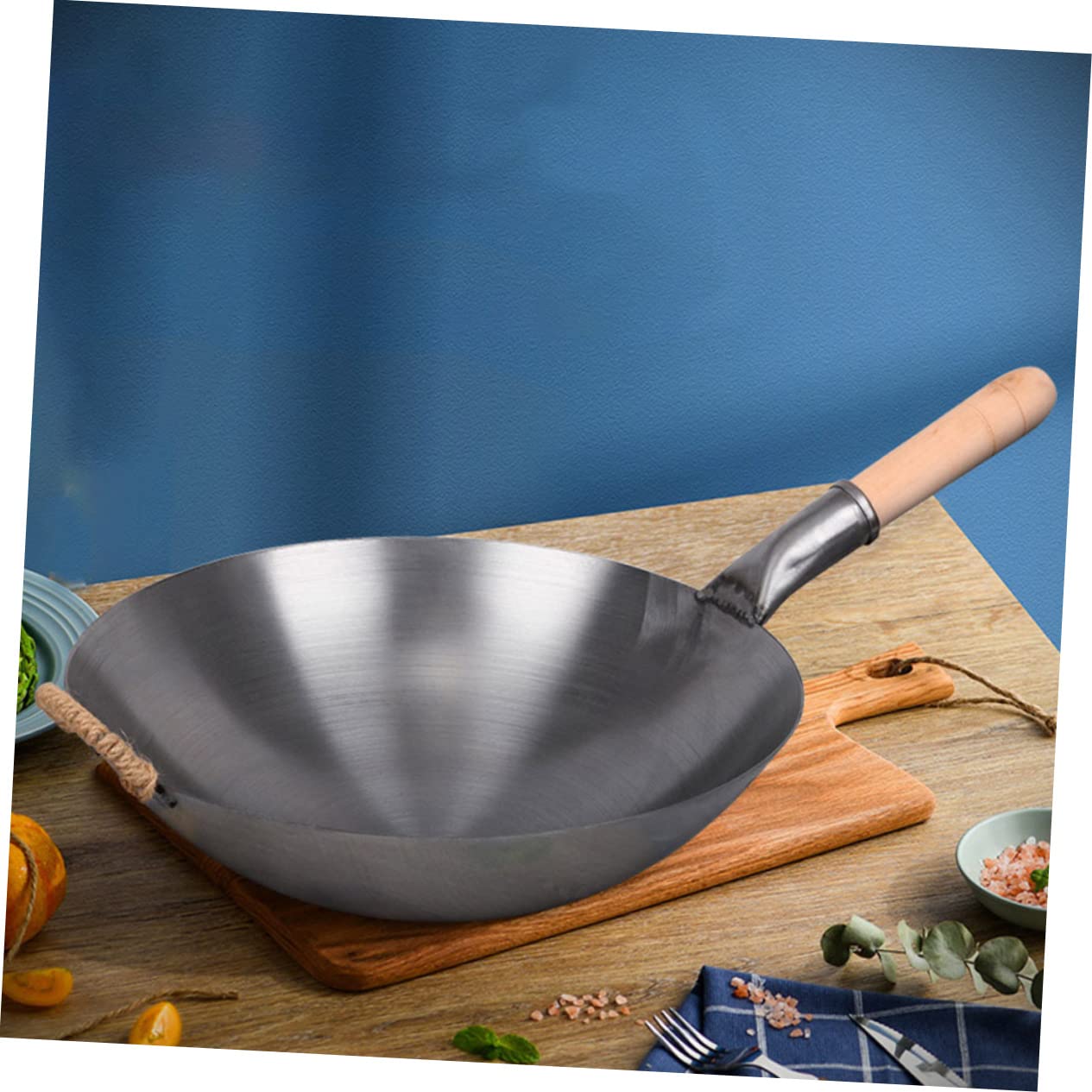 SOIMISS Wok für Zuhause mit Holzgriff aus Eisen Antihaftbeschichtet für Gasherd Geeignet Robuster Topf zum Braten für Bbq