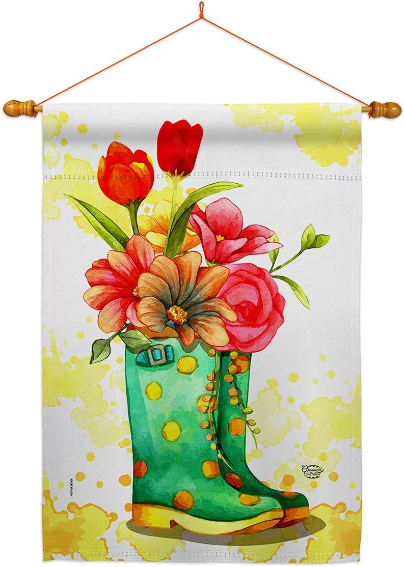 Spring Boots House Flag Garden Floral Sunflower Tulip Rose Orchid Lilies Season Springtime Flower Wreath Small Decorative Gift Yard Banner Made In USA 28 X 40