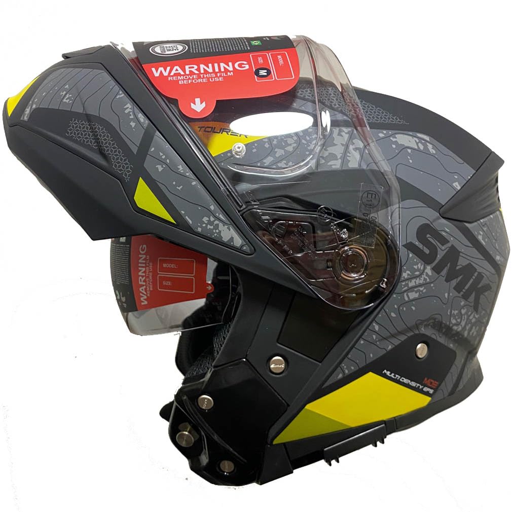 Casco de Moto Modular SMK Gullwing Navigator Abatible con Visor Solar Gris Amarillo - Homologado P/J ECE 22.06 - Designed