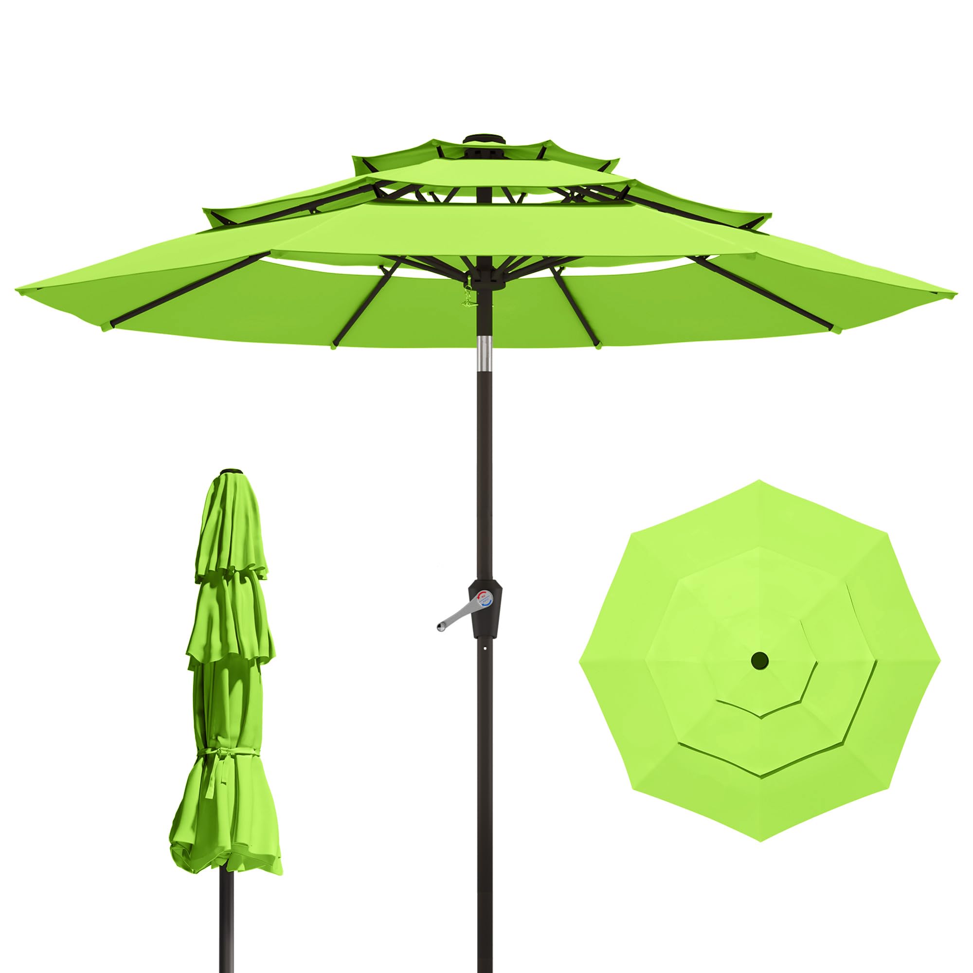 Tobeos 9FT 3 Tiers Patio Umbrella With Auto Tilt And Crank, Outdoor Table Market Umbrella with 8 Sturdy Ribs for Garden, Lawn, Deck, Backyard and Pool
