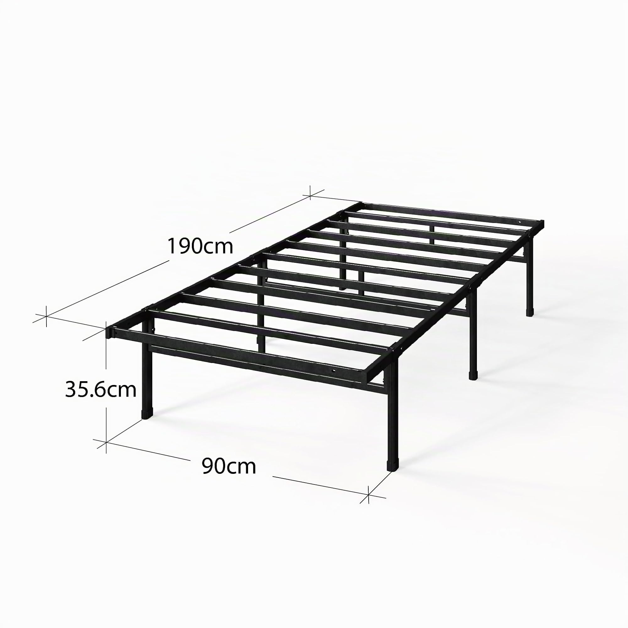 Zinus Justin Letto 90 x 190 cm - 36 cm di altezza con deposito sotto il letto - Letto in metallo - Nero, EU-FSSSB3ZC-14M