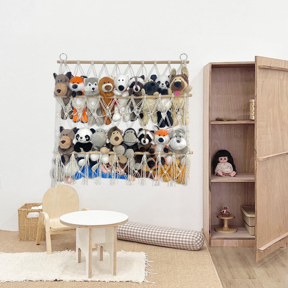 Amaca Porta Peluche Regolabile in Legno 70x80 cm per Giocattoli Organizzatore