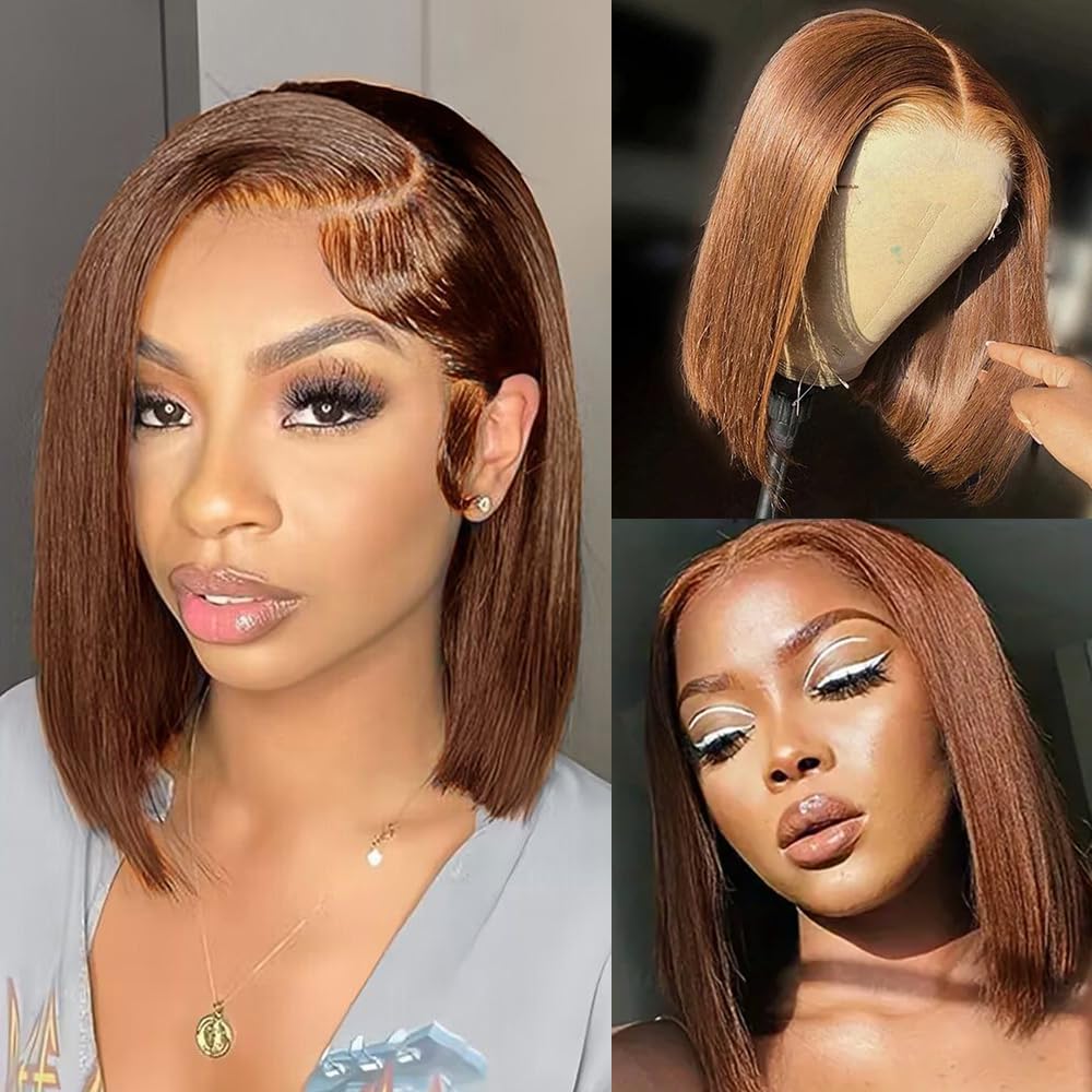 Chocolate Brown Bob Wig Human Hair 13X4 Hd Transparent #4 Brown Lace Front Wigs Human Hair Wear and Go Glueless Wig Pre Plucked with Baby Hair 12 Inch