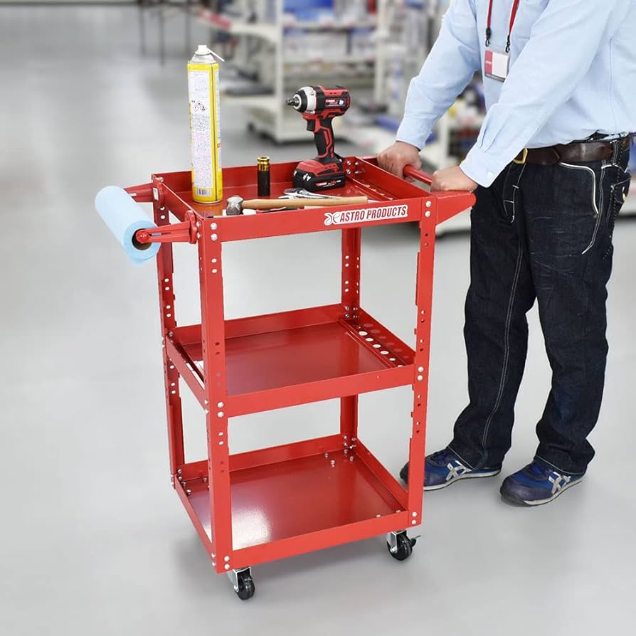 アストロプロダクツ　ツールワゴン　レッド　3段　ハンドルキャスター付き　DIY アストロプロダクツ ツールワゴン レッド 3段 ハンドル