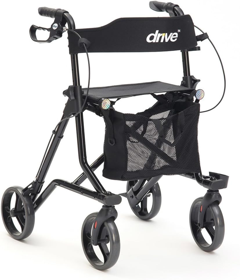 Drive DeVilbiss Torro Rollator – Folding 4 Wheel Walker for Adult with Seat, Brakes, Backrest