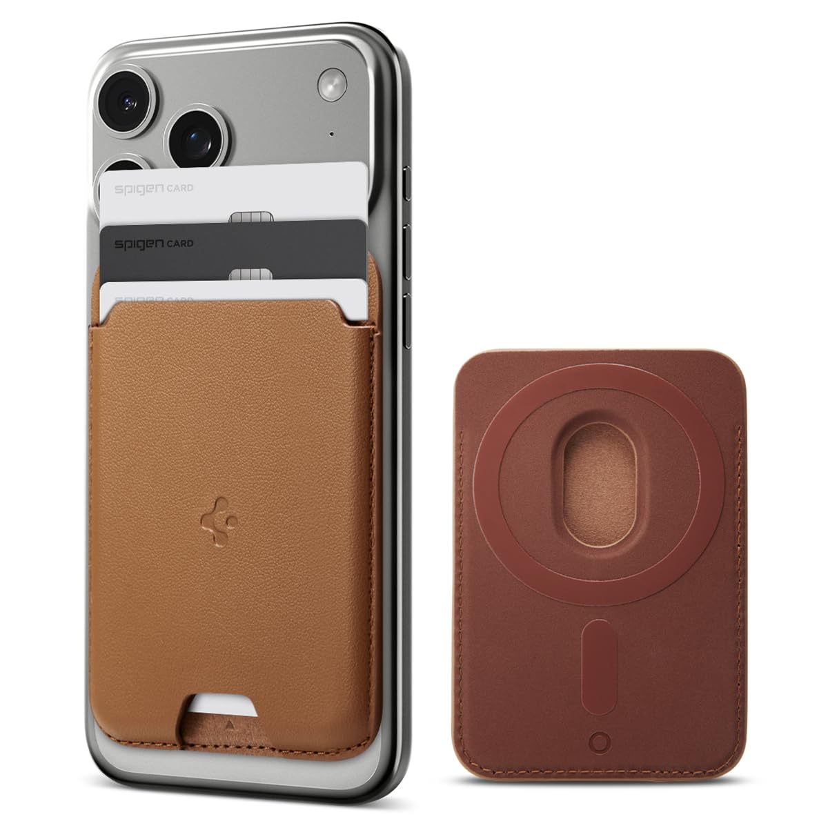 Valentinus (Magfit) Magnetic Card Holder up to 3 Cards, Faux Leather MagSafe Wallet Designed for iPhone 16/15/14/13/12 Models - Brown-image-33