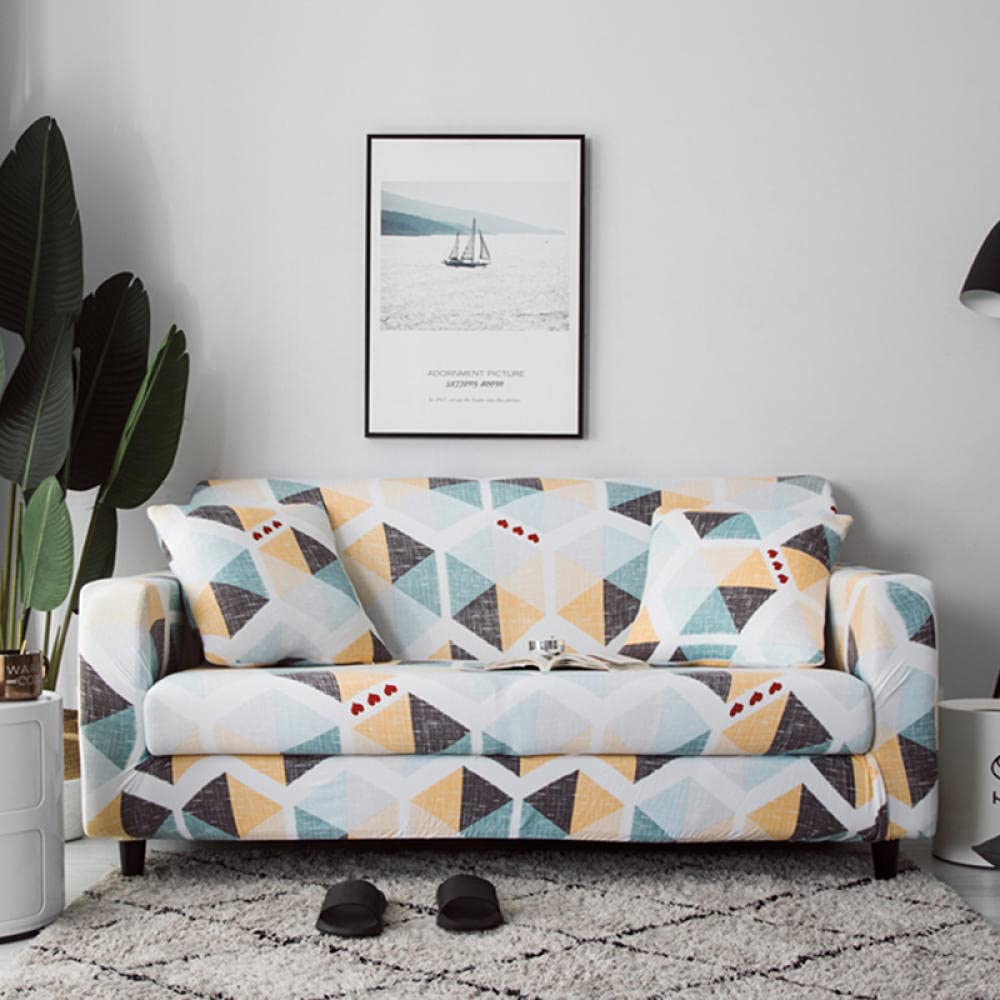 Housse de canapé 3 places élastique au design moderne noir et bleu