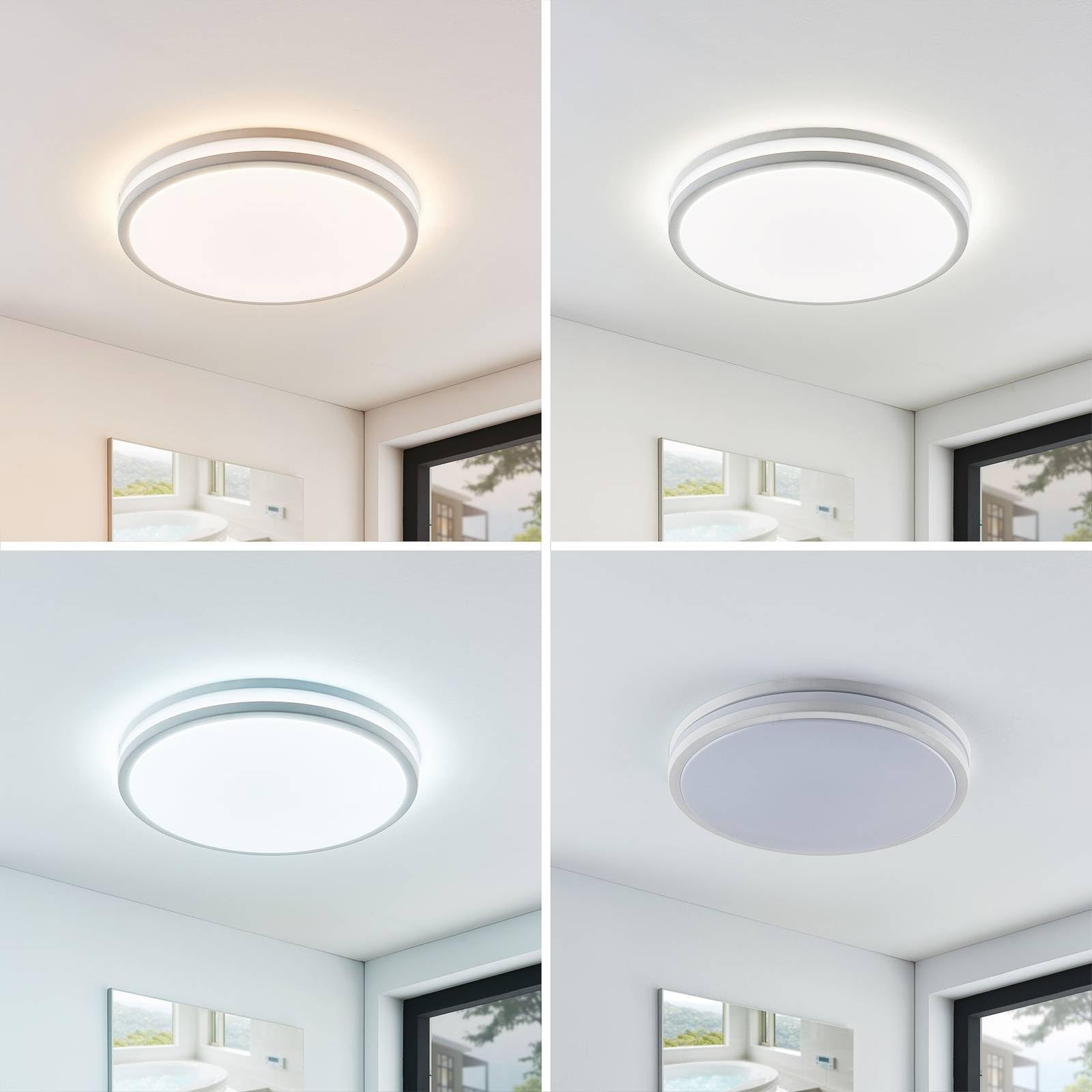 Lindby Bombillas LED lámpara de techo en blanco, regulable plafón redondo | lámpara de salón, moderno, cct, 3000 k blanco cálido - 6000 k luz, con mando a distancia para cuarto de baño, pasillo