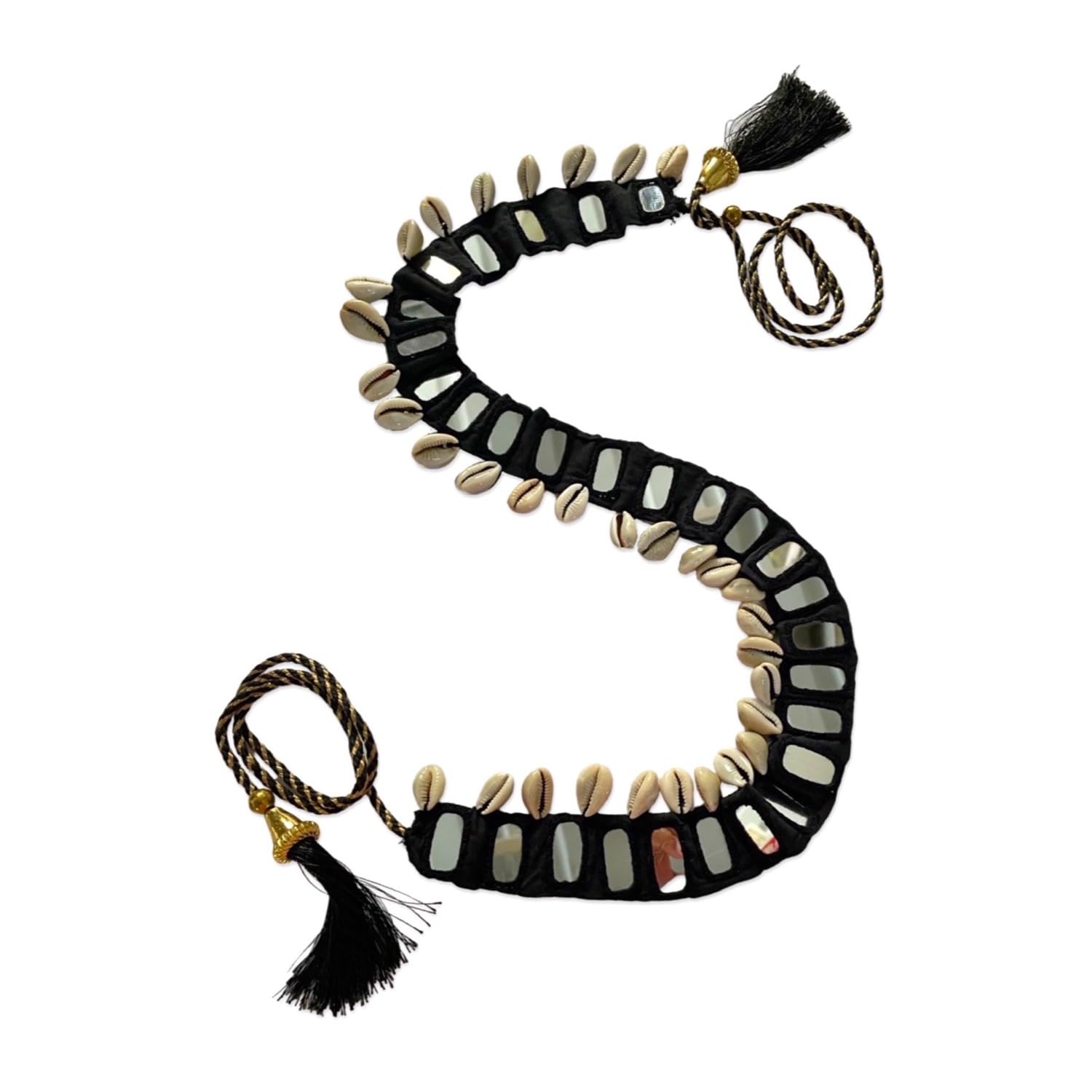 Banjara Kamarbandh Bohemian Kamarpatta Fabric Black Color Mirror Work Sea Shell & Latkan Fashion Adjustable Fancy Waist Belt for Women & Girls-image-13