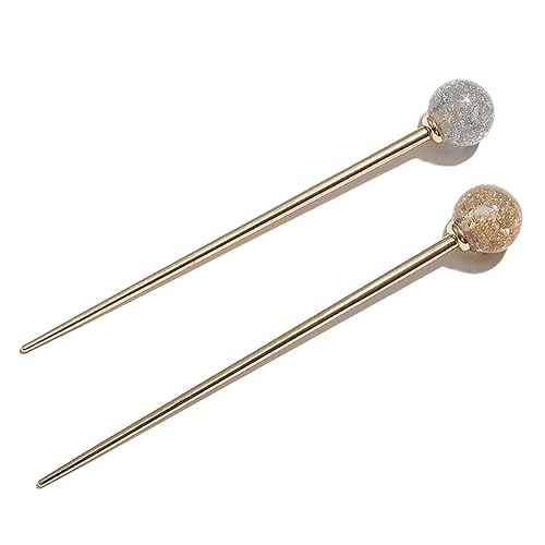 2 piezas simples y elegantes de bola redonda de metal para el cabello, tenedor de moño, forma de piruleta, palillos decorativos, joyería para el