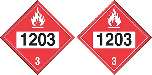 Accuform Hazard Class 3, 1203 (Gasolina), vinilo adhesivo DOT de 4 dígitos, 10.25 x 10.75 pulgadas, MPL733VS1 (paquete de 2)