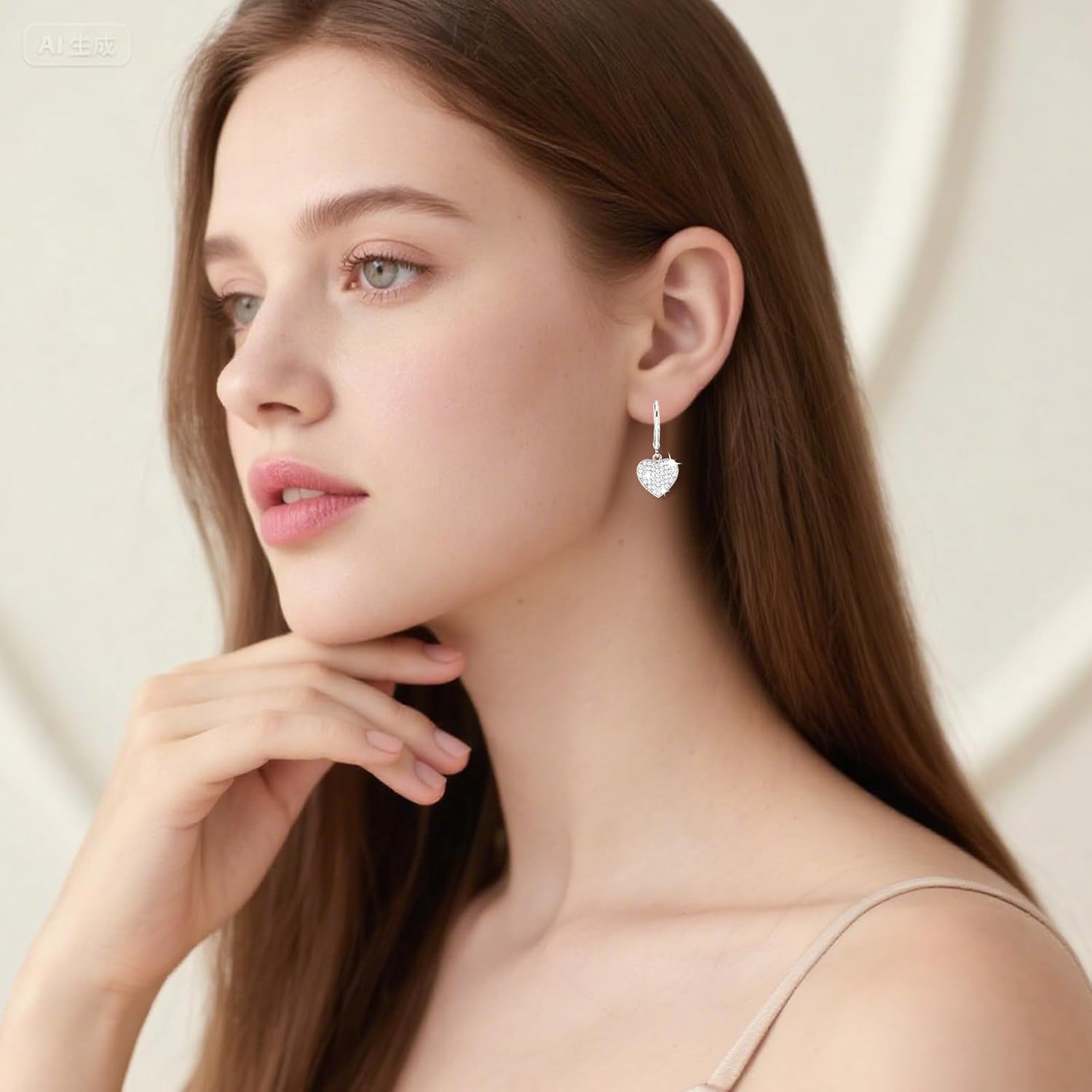Heart Drop Earrings, Silver Heart Shaped Cubic Zirconia Earrings Stylish Earring Jewelry Gift Fit Women Leverback Earring for Women - Image 7