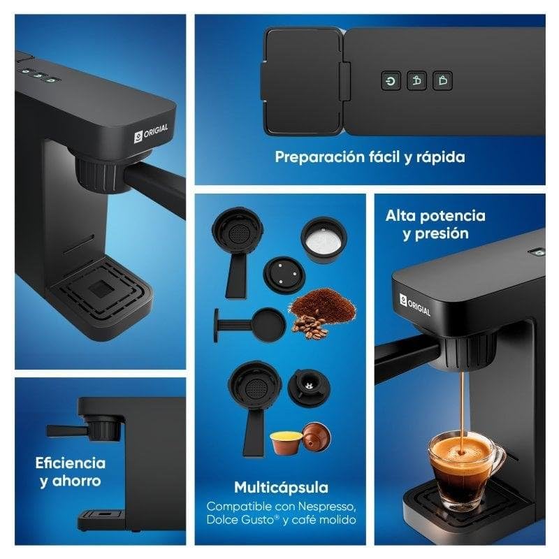 Barista Multi 3in1 Cafetera Multicápsulas 20 Bares 1400W Negra | Compatible con cápsulas Nespresso, Dolce Gusto y café molido