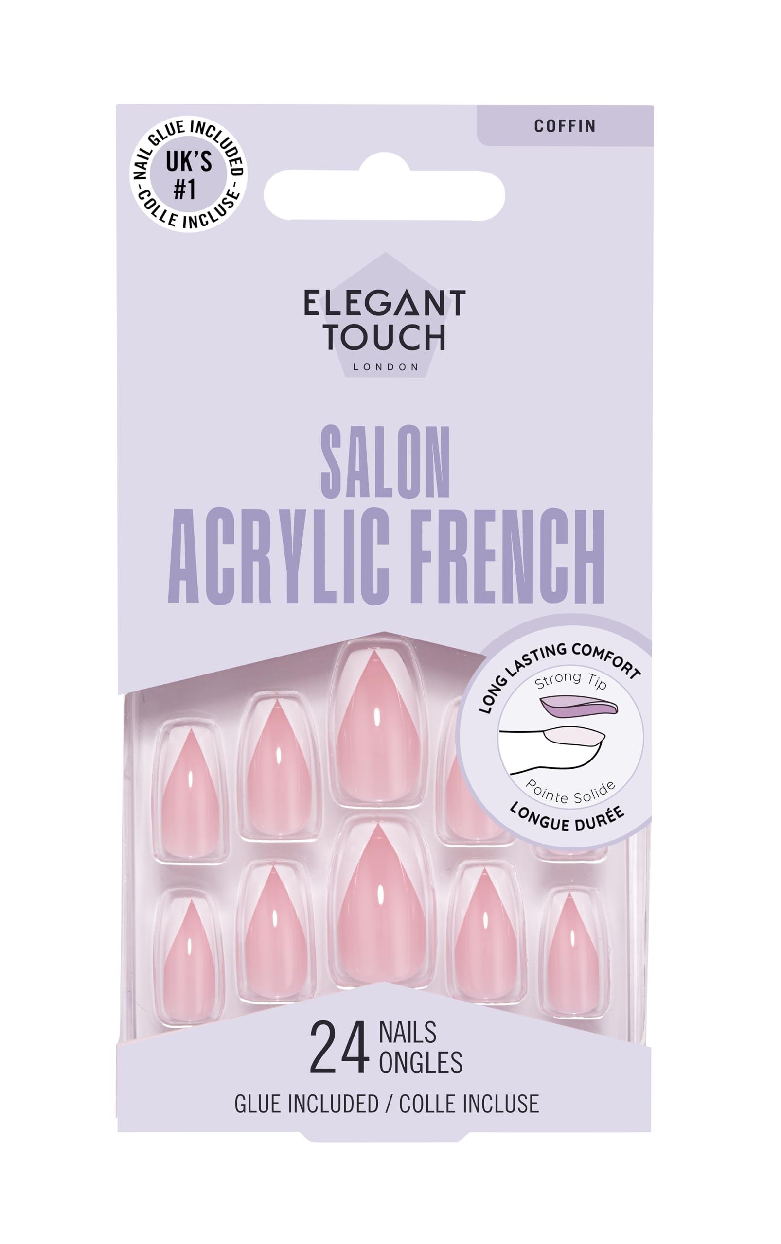 Elegant Touch Pink Salon Acrylic French False Nails - No. 6