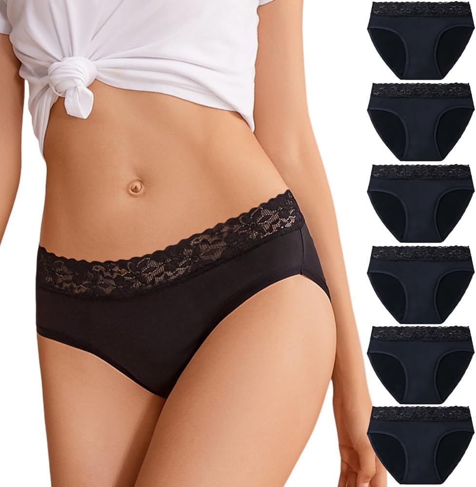 Cotton Underwear Women Lace, 6 Pack Women's Underwear, Soft and Stretchy Ladies Knickers