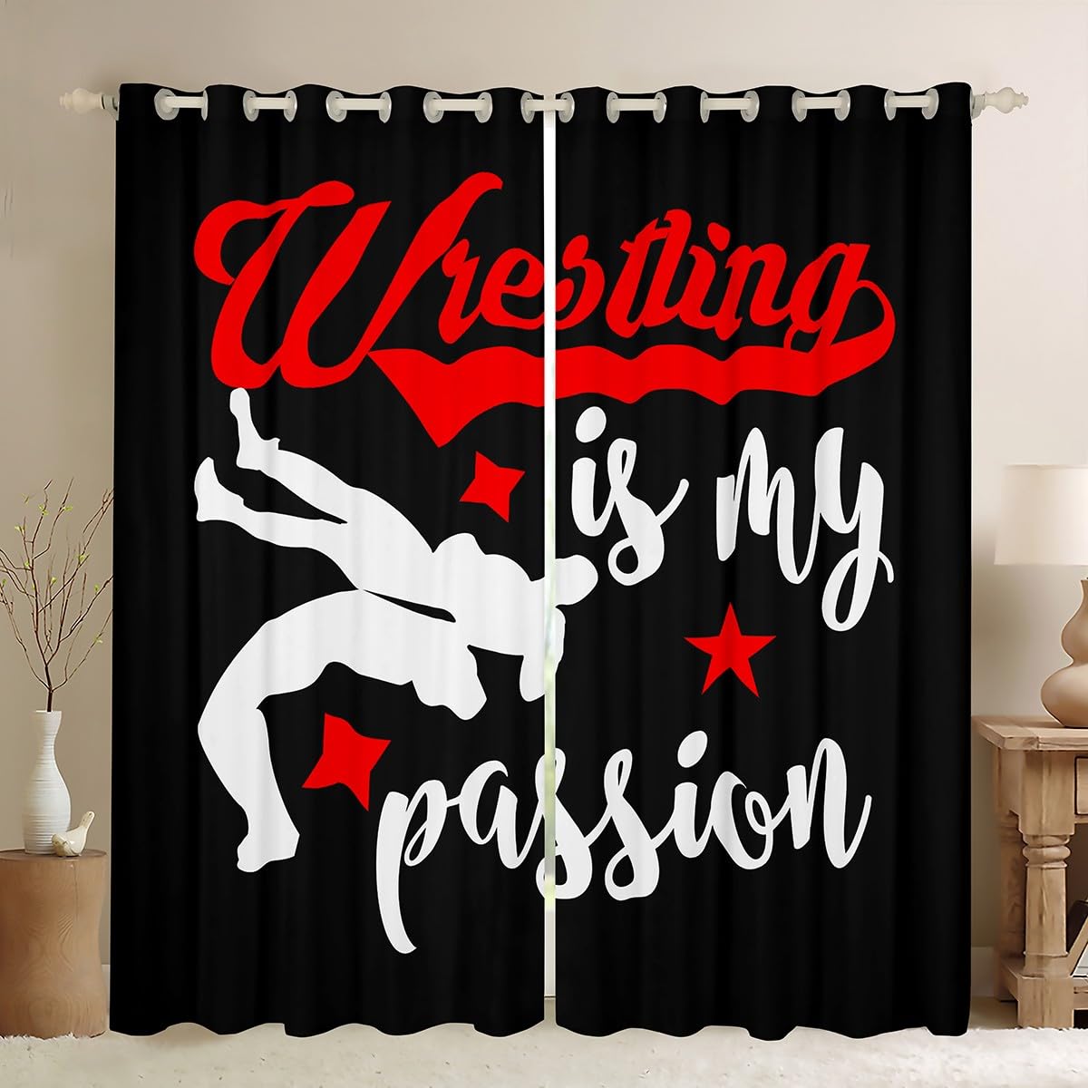 Feelyou Wrestle Curtains for Bedroom Living Room Kids Sports Theme Blackout Drapes Women Men Wrestle Decor Sports Darken Curtains Window Treatments Decor (2 Panels, 38 x 54 Inch)