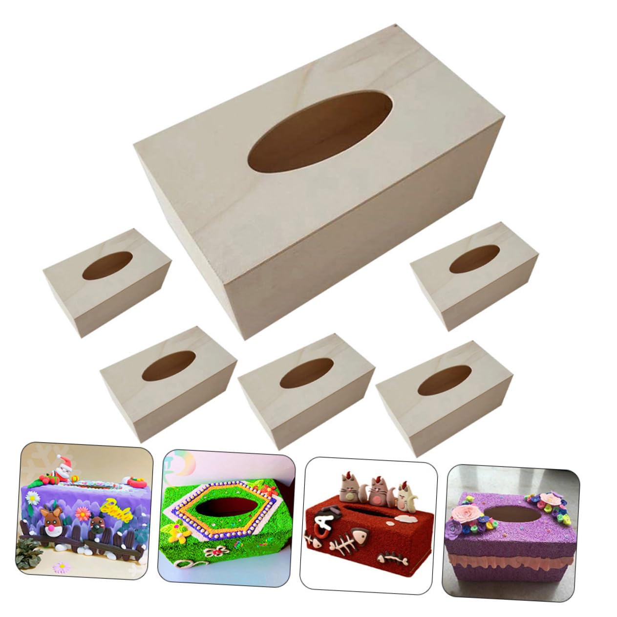 Boîte à Mouchoirs en Bois Vierge DIY, Lot de 6, Kaki