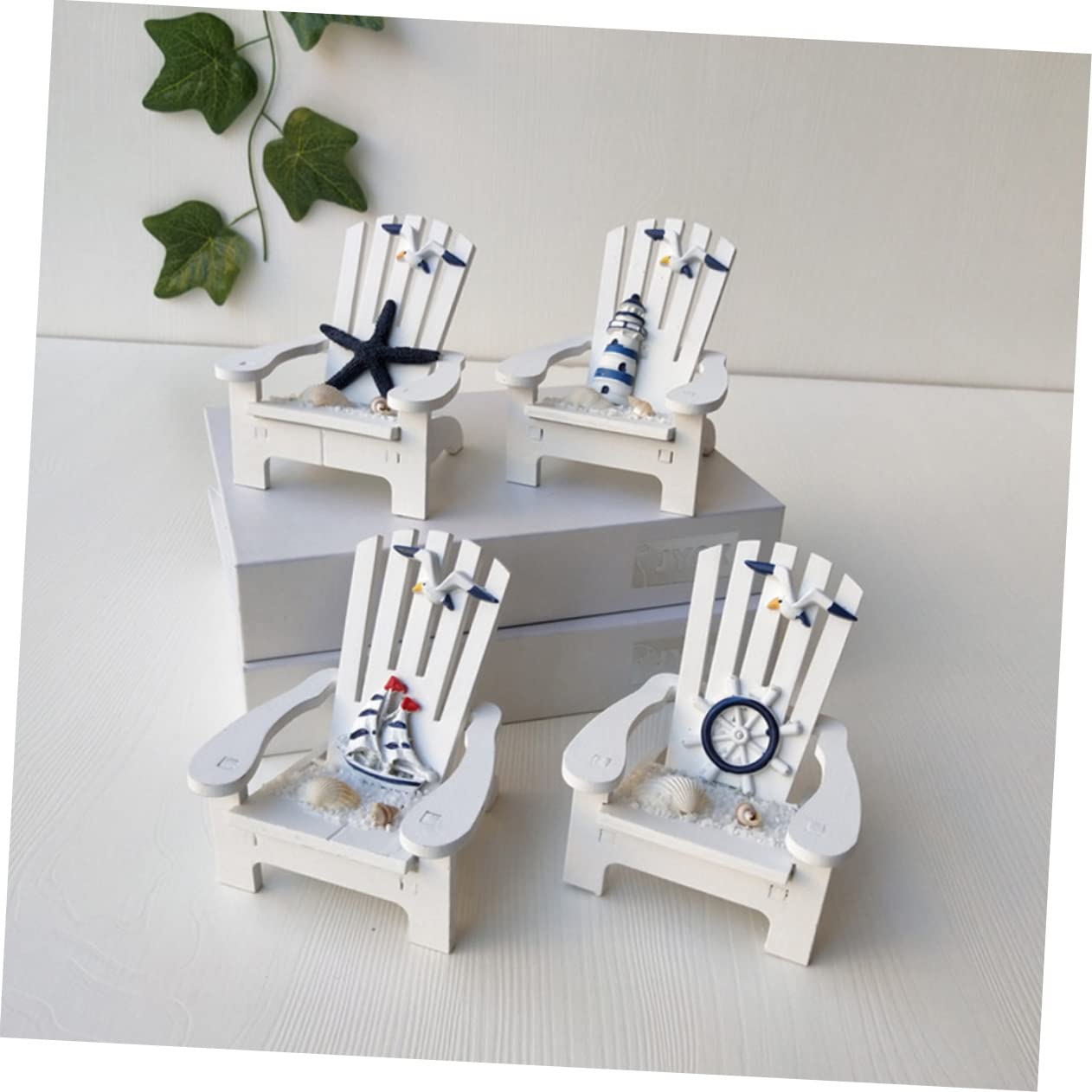 EXAOMBLE Miniature Wood Chairs Beach Themed Decor for Home Office Wedding Party Decorations Resin Material