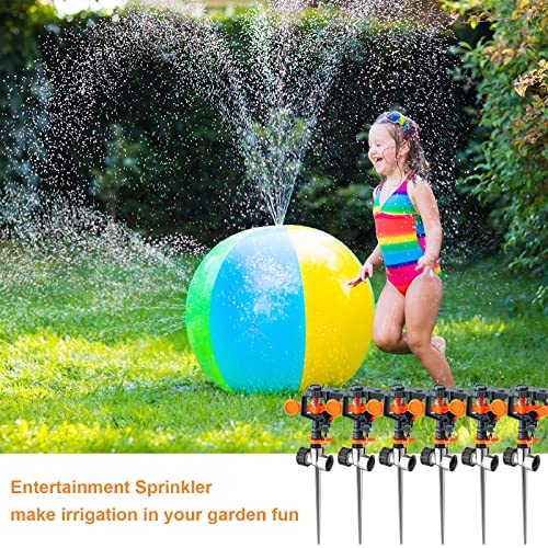 Pulsating Sprinklers With Metal Spike, Adjustable Rotating Impact Sprinkler Large Area Coverage Sprinklers For Yard Lawn Garden Above Ground Sprinkler System (Black And Orange, 3 Pieces) #TOP5