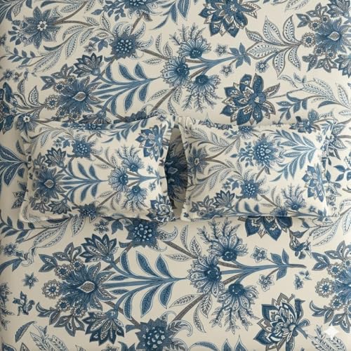 Image of Cotton Bolls Textiles Glace Cotton Flat Bedsheet 90x90 Inch with 2 Pillow Covers - Soft Breathable Glace Cotton, Printed Bedding Set for Double Bed
