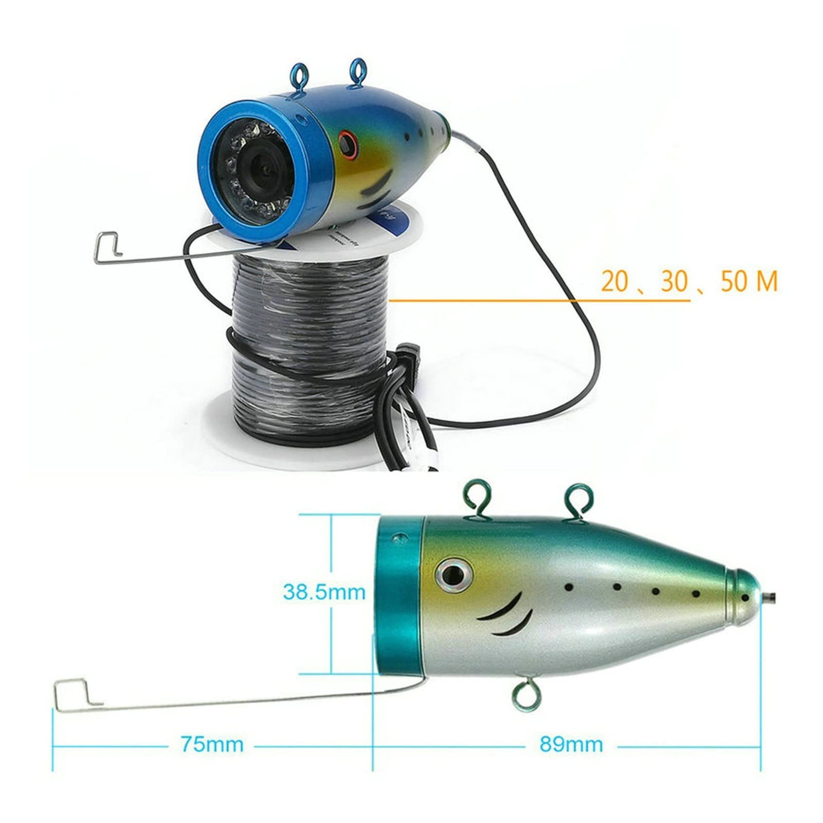 2. 0m / 30m 50m 7 '' Farbe digital LCD 1000TVL. Fischfinder HD-DVR. Recorder wasserdichte Angelvideo Unterwasser-Fischereikamera Multifunktion(SYF001MD-30M)