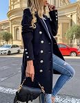Kinghua Women's Double Breasted Wool Coat Fall Winter Notched Lapel Midi Long Wool Peacoat Jacket