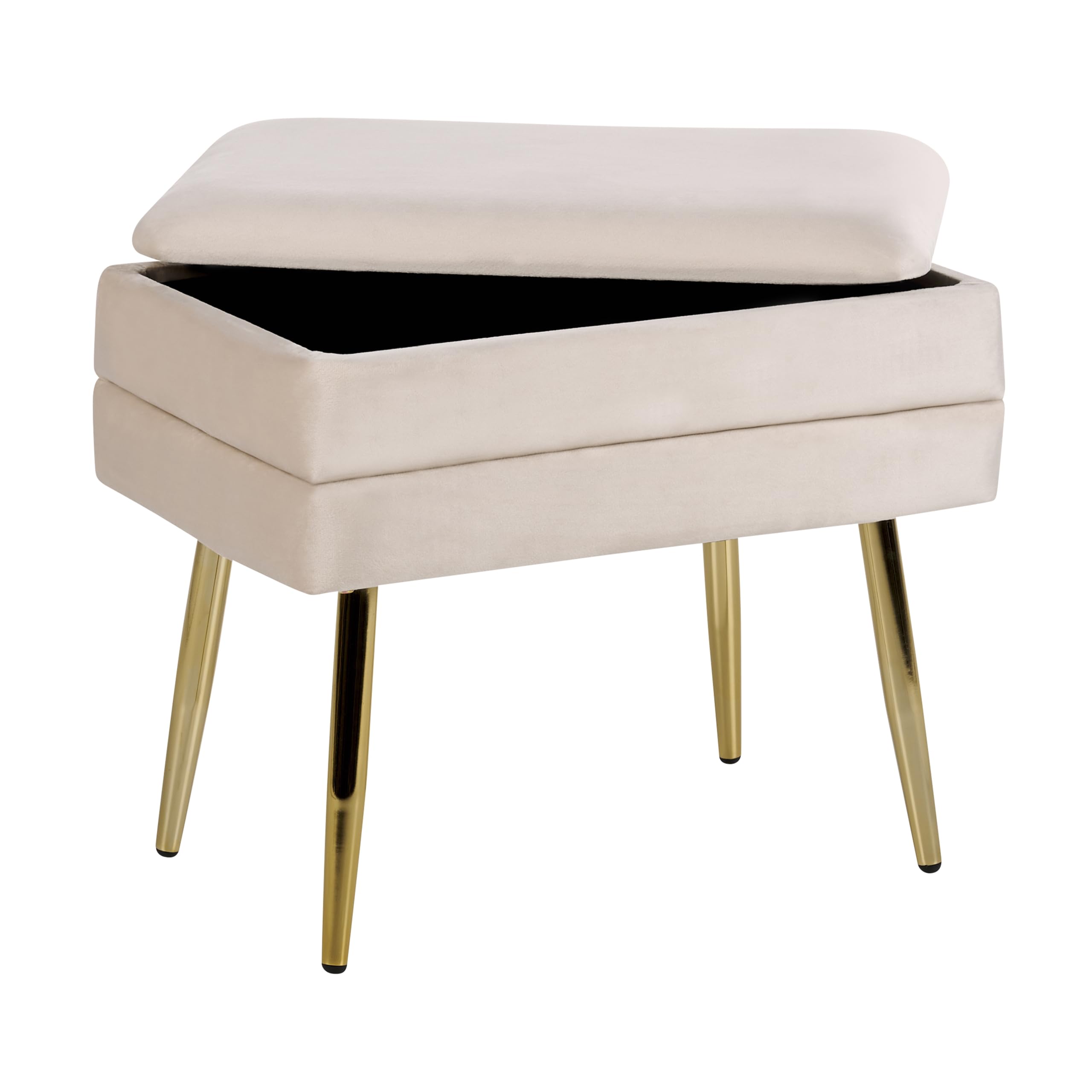 Beliani Banco con almacenaje Dormitorio Sala de Estar tapicería de Terciopelo Patas Doradas Beige Claro Odessa