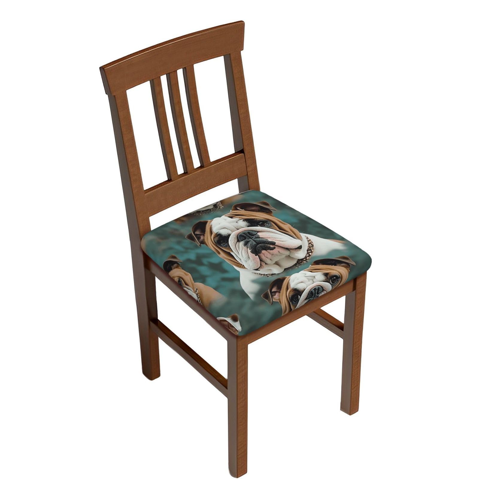 Fodpand Six Piece Funny English Bulldog Square Stool Covers Stretch Removable Square Bar Stool Seat Covers Washable Dustproof Stool Cushion Slipcover Soft Milk Silk Bar Chair Covers With Band