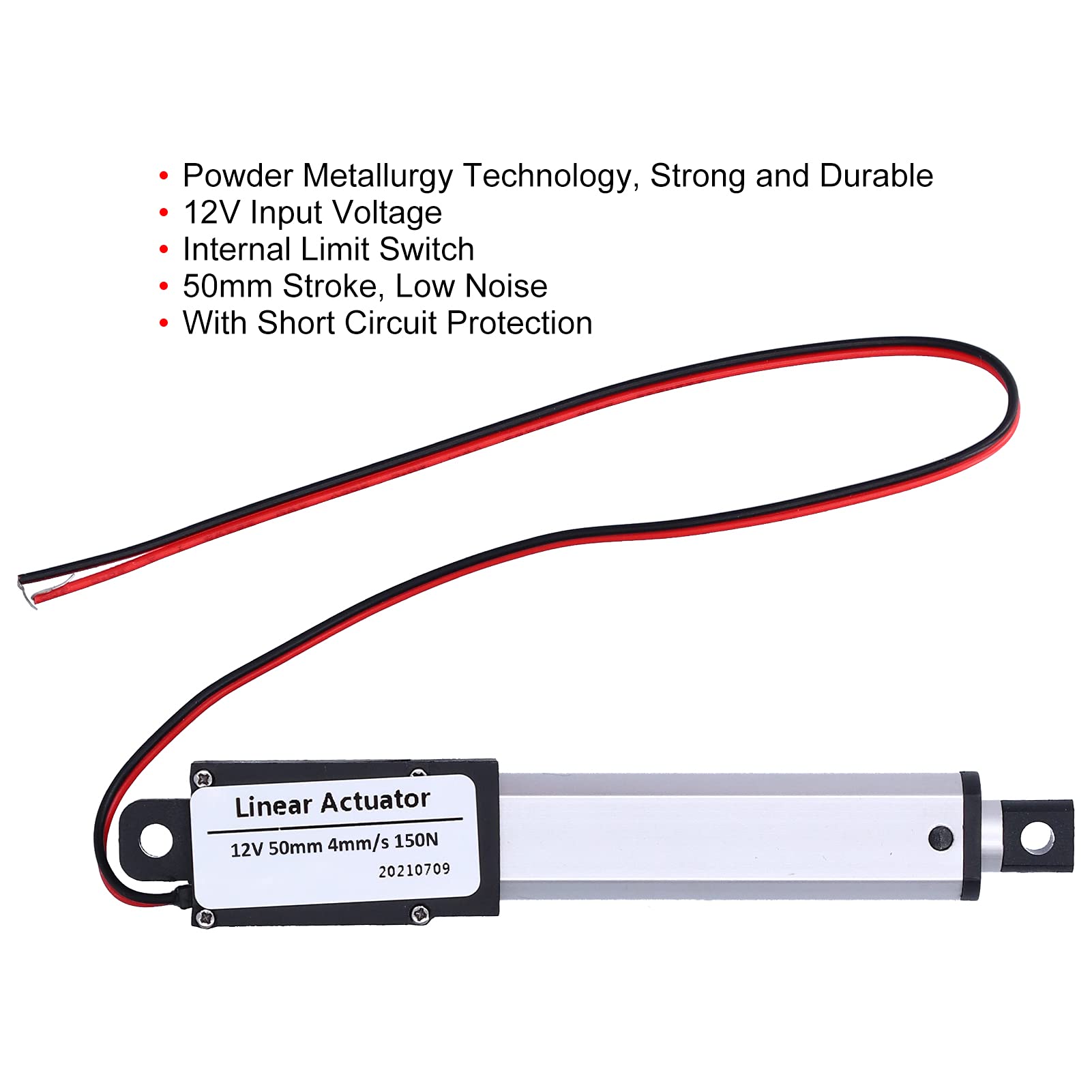 Electric Linear Actuator Stroke, DC12V 50mm Low Noise Internal Limit Switch, High Speed Linear Motion Actuator for Automotive Industrial Electric Device (Stroke 50mm-4mm/s-150N)