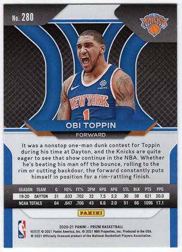 Miniatura 2 de Obi Toppin 2020-21 Panini Prizm Rookie Card New York Knicks RC