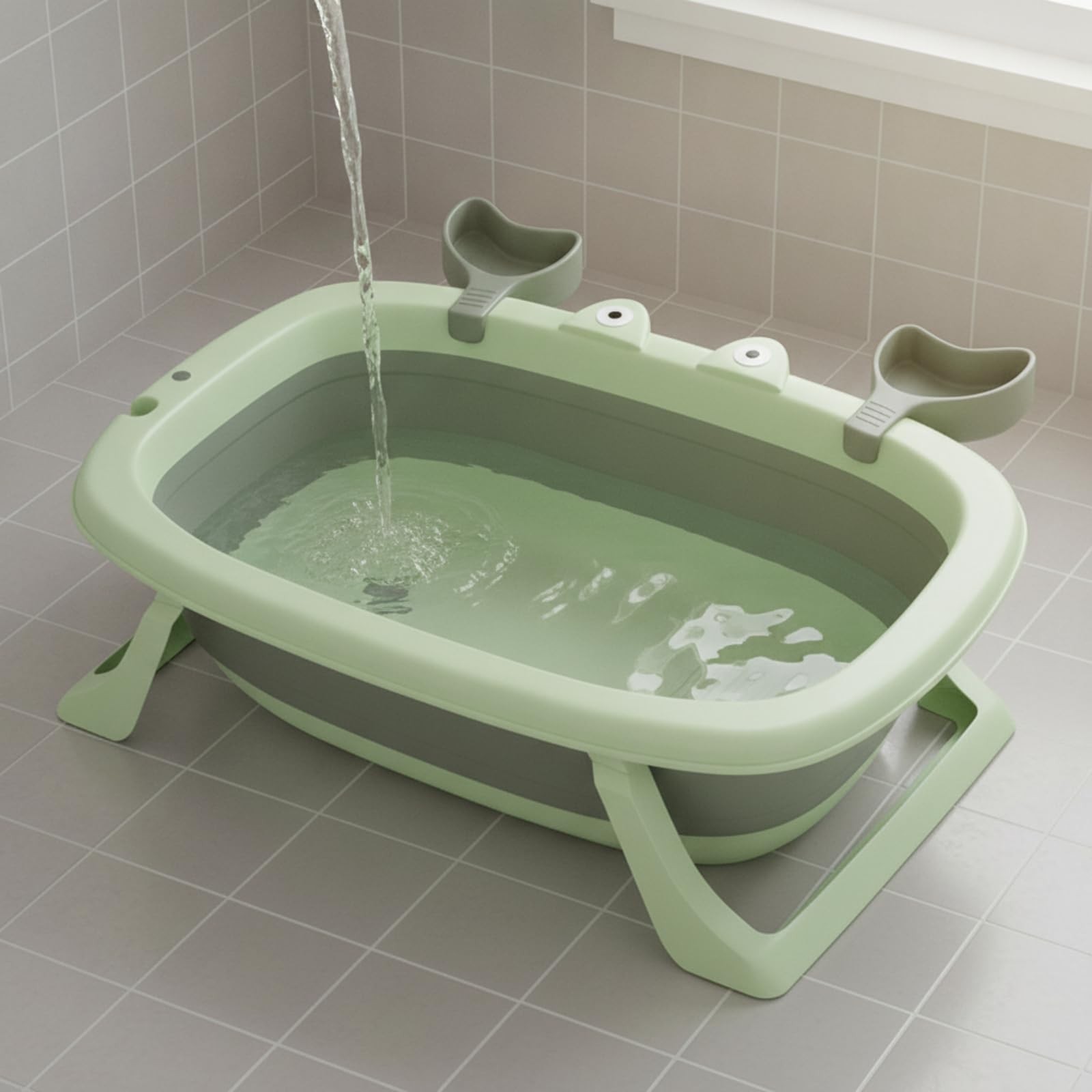 Vasca da Bagno per Salvaspazio | Maniglie Laterali Integrate, Vasca da Bagno per Cuccioli, Casa, Verde