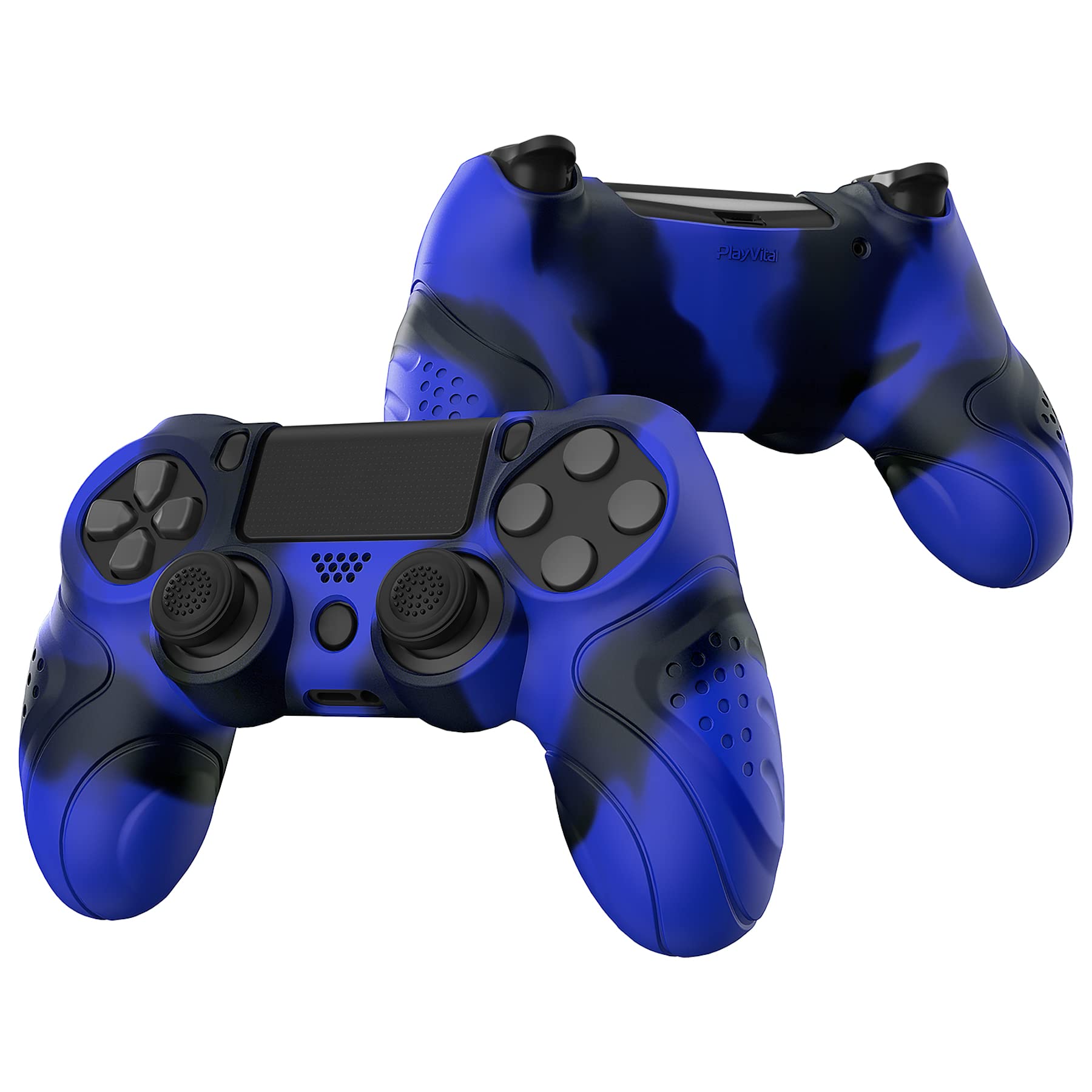 PlayVital Silikonowa Obudowa do ps4 Kontroler,Gumowy Ochraniacze z Osłonami Joysticków do ps4 Slim,Antypoślizgowy Protection Case Cover ps4 Pro Controller-Niebieski & Czarny(Guardian Edition)