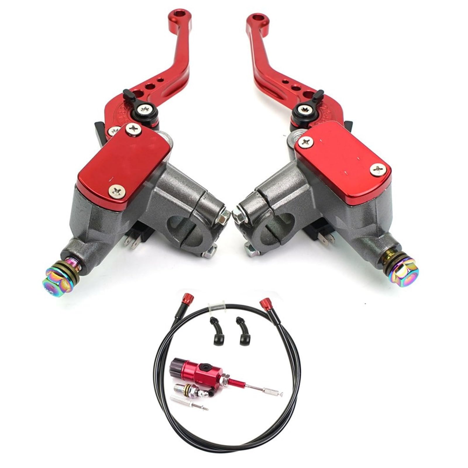 TINGYUS Motorbike Brake Lever 22mm Motorcycle Hydraulic Clutch Kit Brake Master Cylinder Dirt Bike Sport Scooter(Red Set)
