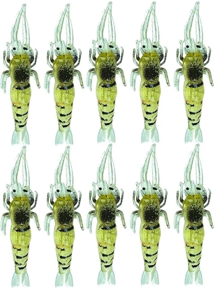 Kit 10 Iscas Camarão Artificial Silicone, 4,5 cm, 1,2g, para Pesca de Corvina, Robalo, Tucunaré