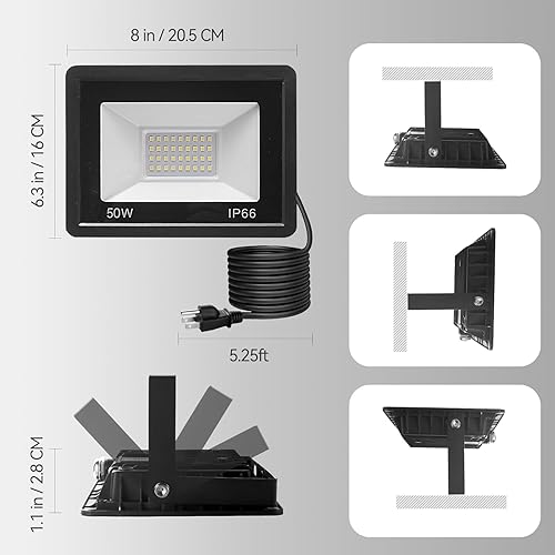 Miniatura 4 de HITOO Reflectores LED de 50 W para exteriores, reflector súper brillante para exteriores, luz de trabajo exterior con enchufe de 5.25 pies, IP66