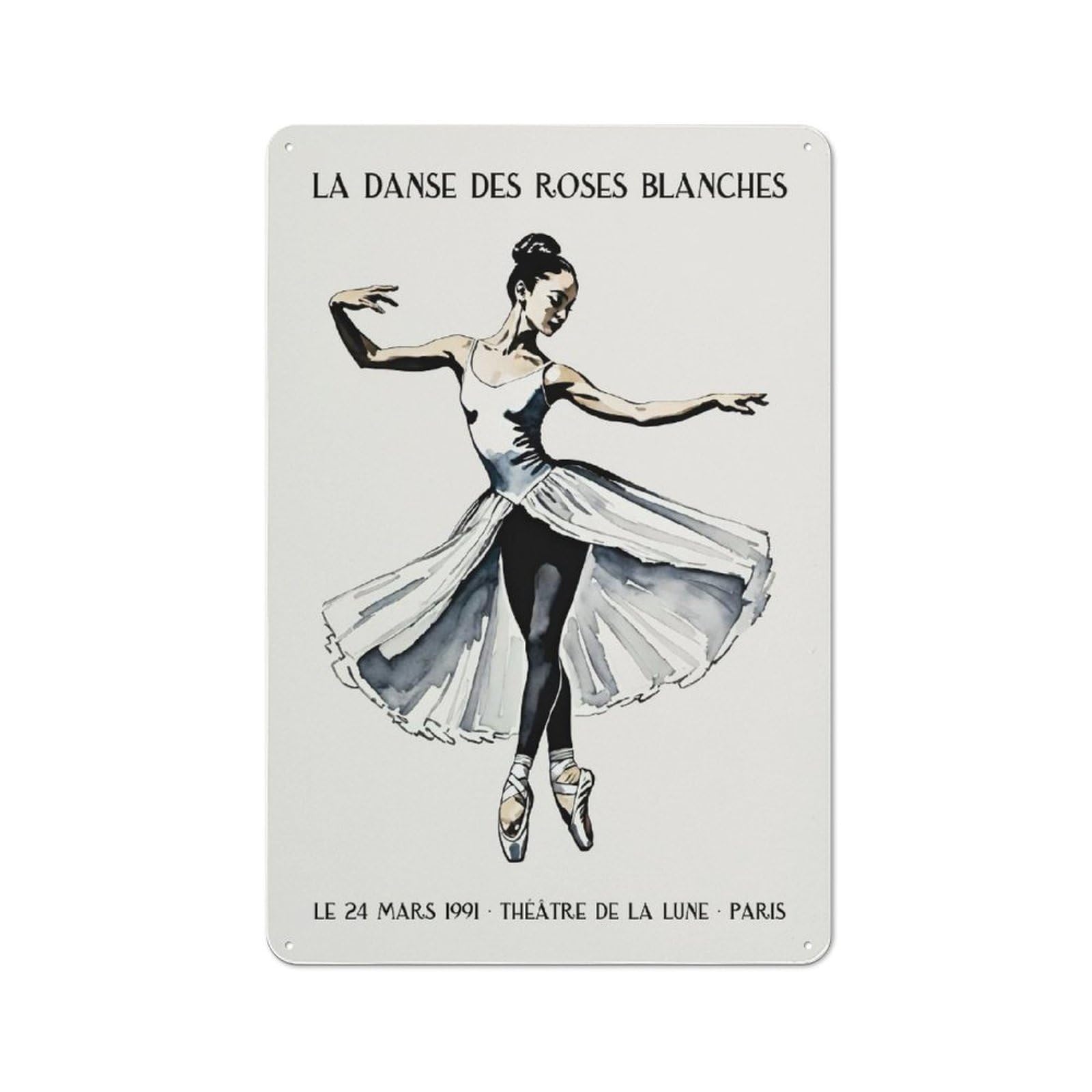 Junmoney Style-14 Ballet Dancer In White Tutu Decorative Metal Plaque 30X20cm, Loft Style Urban Room Decor For Flat, Bar, Studio Or Gallery Wall
