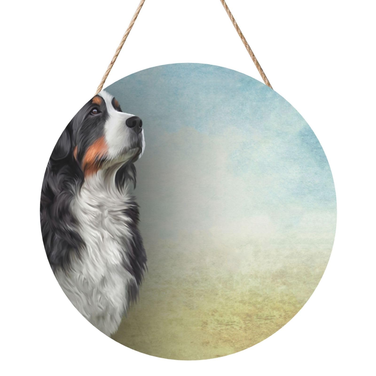 InOmak Bernese Mountain Dog, Round Wood Panel Painting 12 in, Wall Hanging Painting For Home