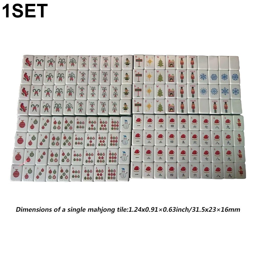 Set di Tessere Mahjong, Tessere Mahjong Americane a 4 Strati con Stampa a Tema Natalizio, Set 160 Pezzi per Casa, Viaggi E Serate di Gioco.