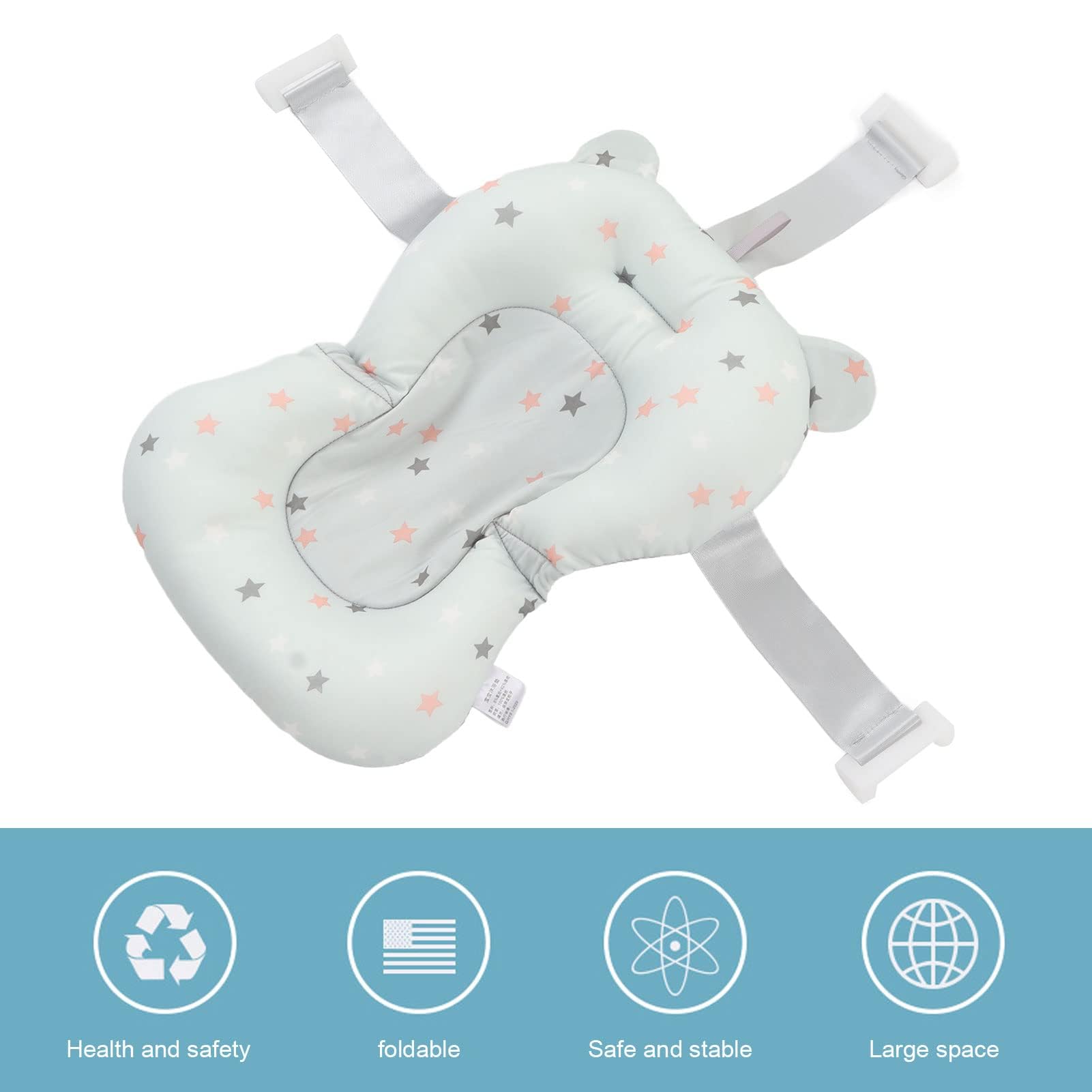 Cuscino per Seggiolino per Bagnetto, Sedile per Vasca da Bagno Galleggiante Sicuro Supporto per Bagnetto Regolabile Pieghevole per Neonato (Stelle azzurre)