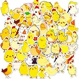 チキンステッカー 50枚、水筒、ノートパソコン、荷物、ヘルメット、スケートボード、スノーボード、ギター、スクラップブック、携帯電話用ビニール防水ステッカー (ひよこ)