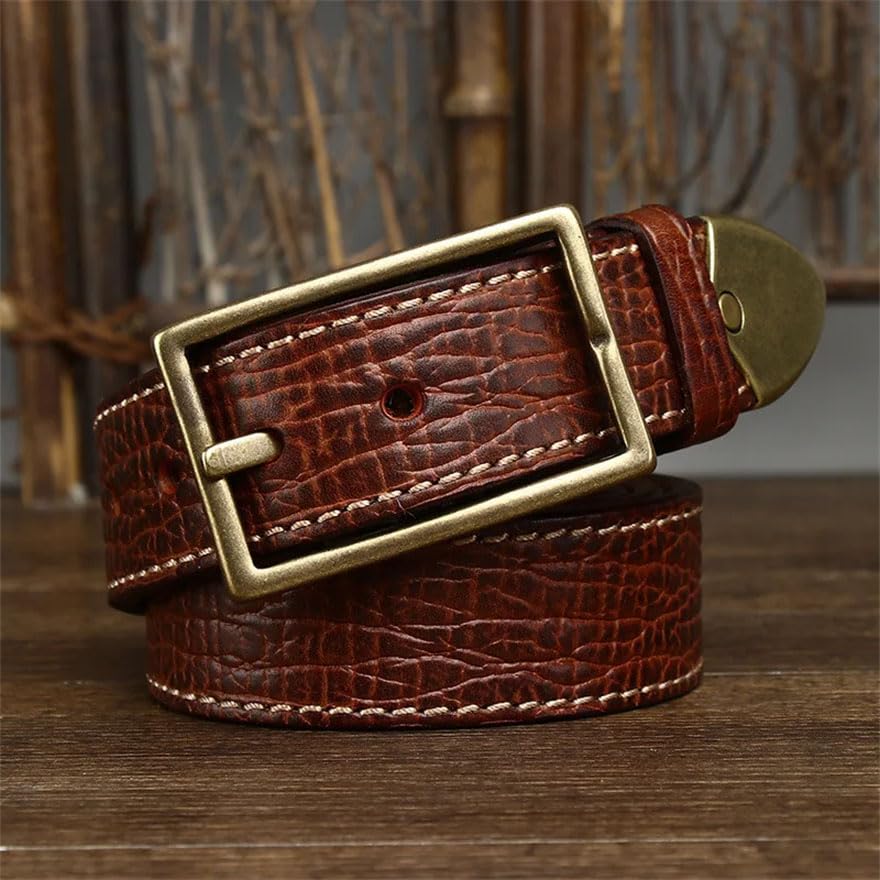 Pohullan Men 3.8cm Belts Retro Thick Leather Belt Brass Buckle Jeans Belt Punk Rock Accessories4