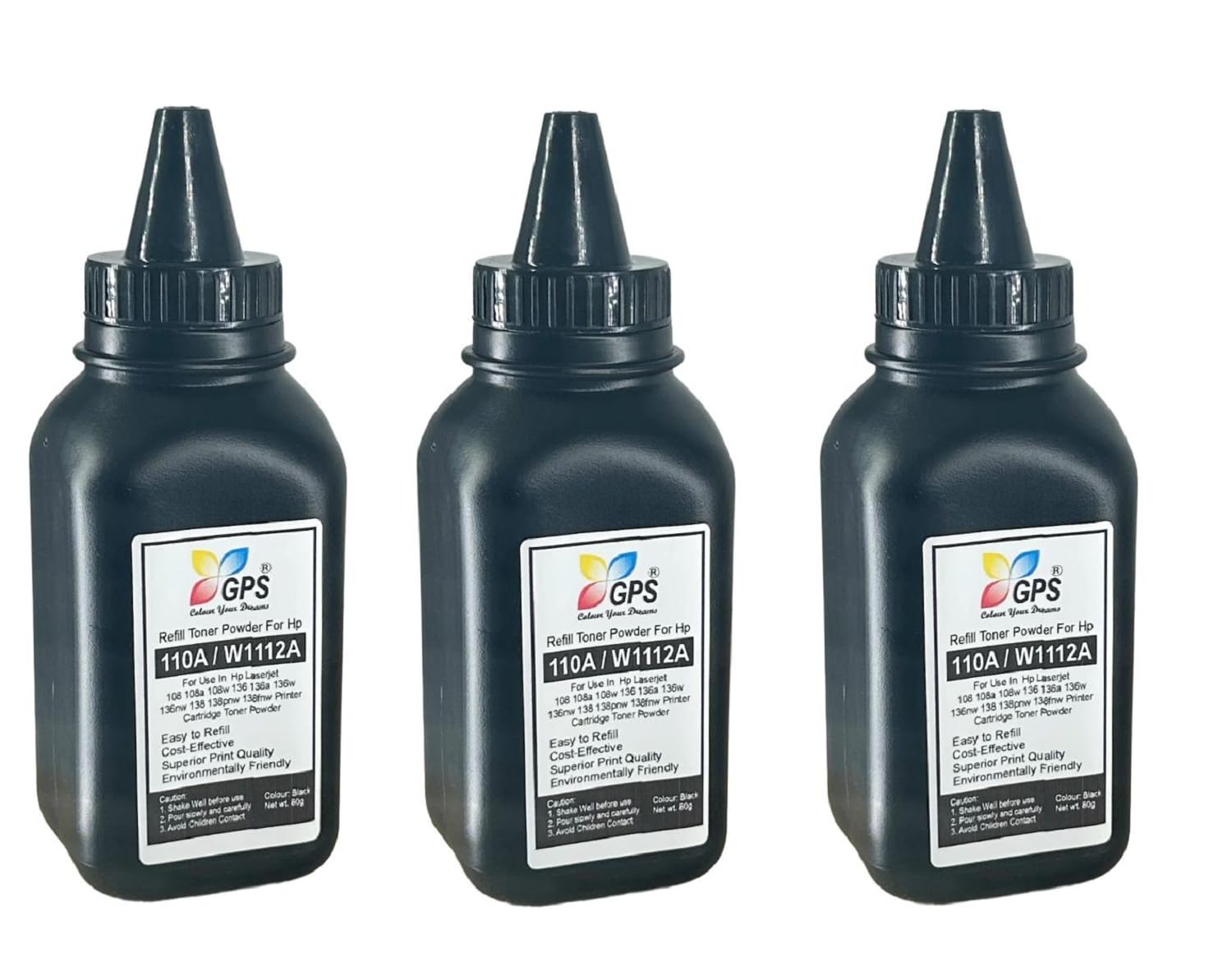 GPS 110A / W1112A Toner Cartridges with Chip Compatible with HP Laser 108, 108a, 108w, 136, 136a, 136w, 136nw, 138, 138pnw, 138fnw Printers (110A-Toner Powder -3PCS)